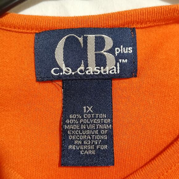 C.B Casual Plus 1X Pumpkin Colored Metallic Spider Web 3/4-Sleeve Knit Shirt - Picture 2 of 13